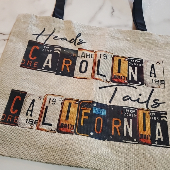 Heads CAROLINA Tails CALIFORNIA Burlap Tote Bag - Picture 4 of 7